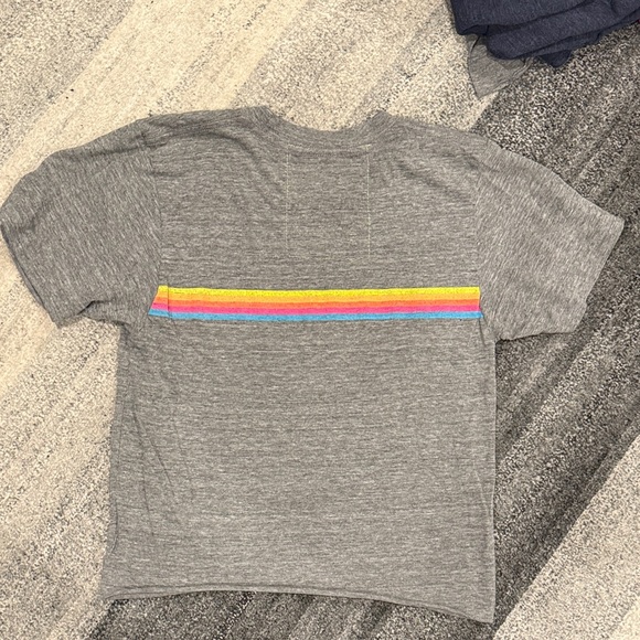 Aviator Nation Cropped Gray T-Shirt with Rainbow Stripe - Picture 2 of 2